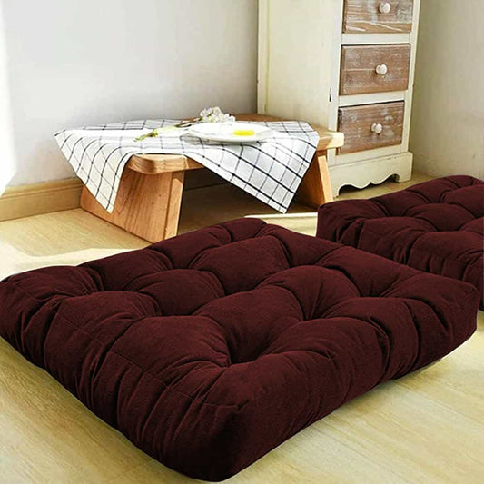 Pack of 2 Square Shape Floor Cushions -Maroon