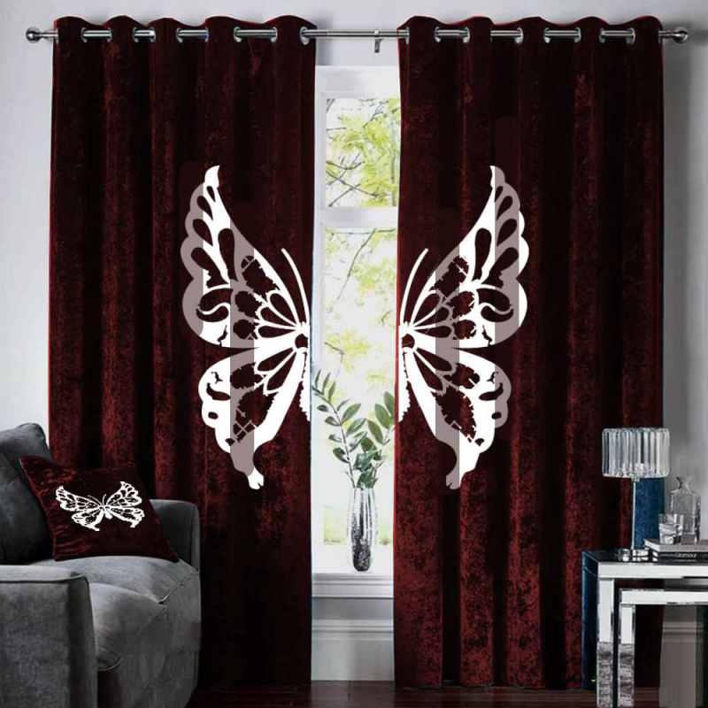 Butterfly Velvet  curtains - Maroon