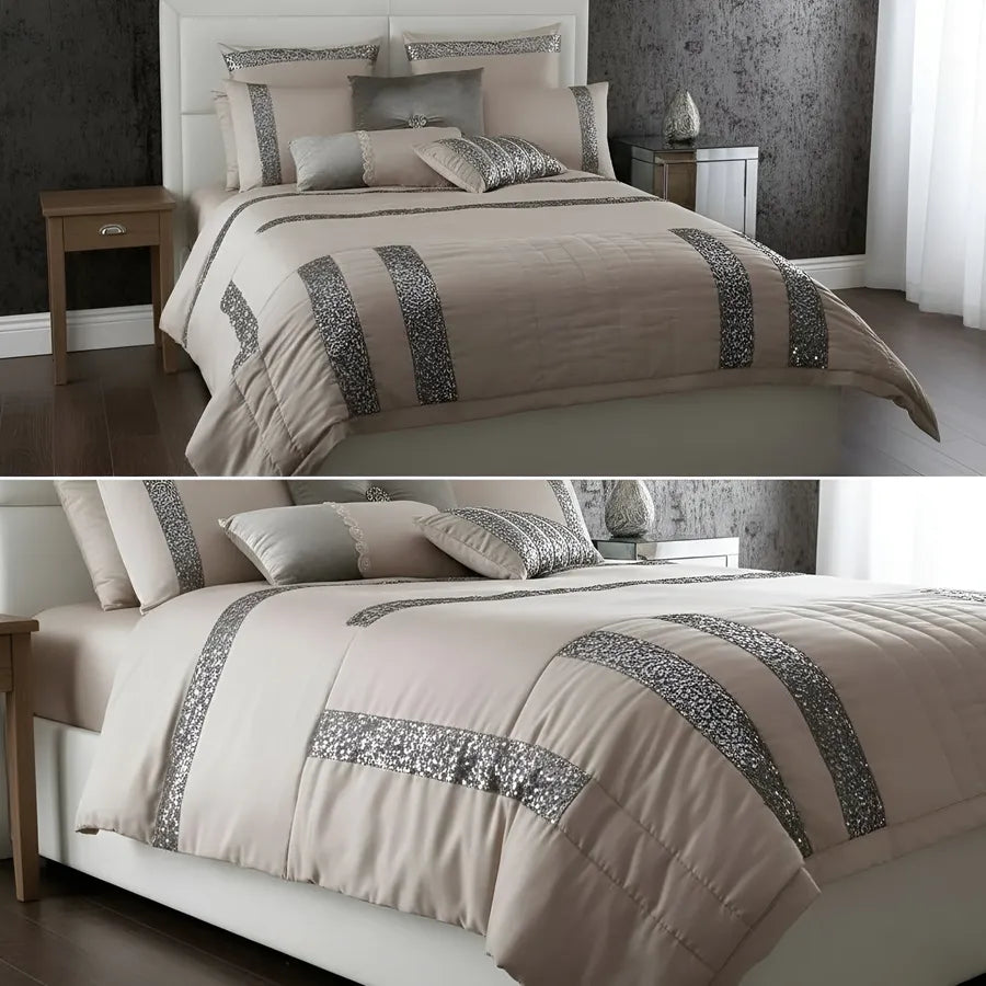 Elegant Look Beige Bridal Quilt Set - 12 Pieces Set with Free Quilt Filling