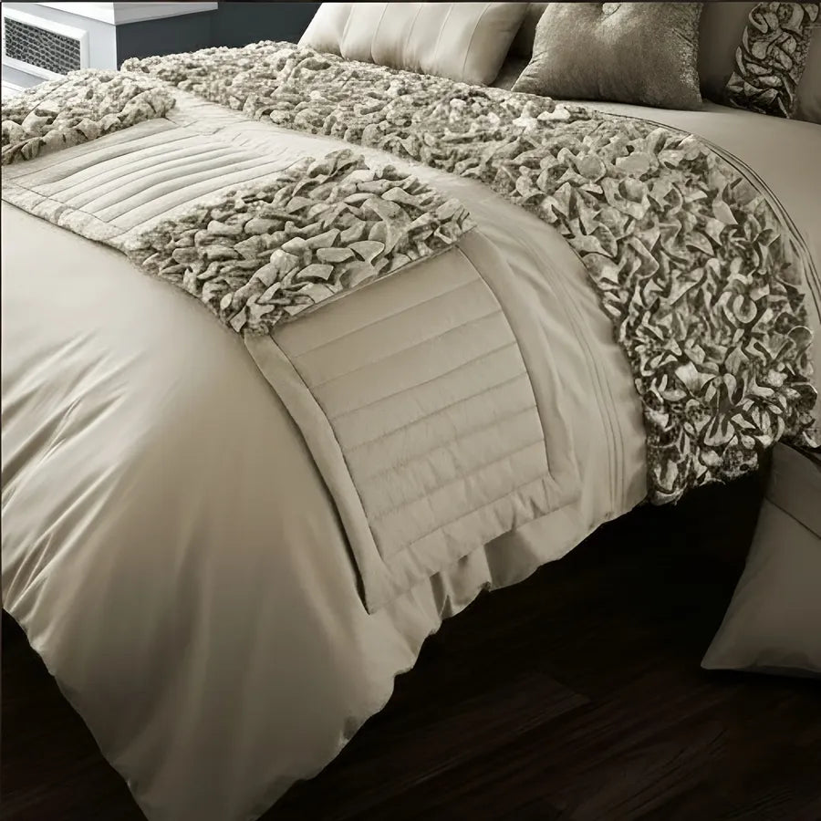 Elegant Bridal Quilt Set Beige - 12 Pieces with Free Quilt Filling