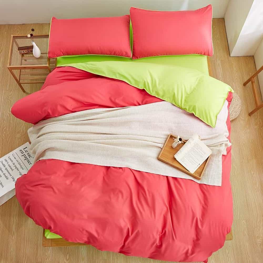 Luxury Reversible Duvet Set - Rose Red & Green