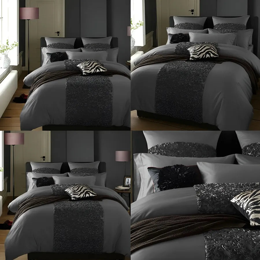 Elegant Look Grey Bridal Quilt Set - 12 Pieces Set with Free Quilt Filling
