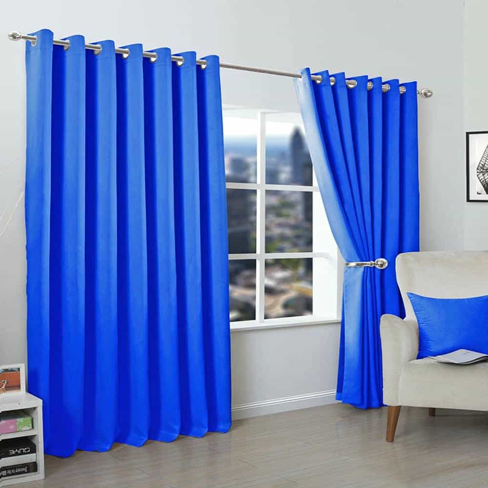 2 Pieces Plain Dyed Back Lining Eyelet Curtains - Blue