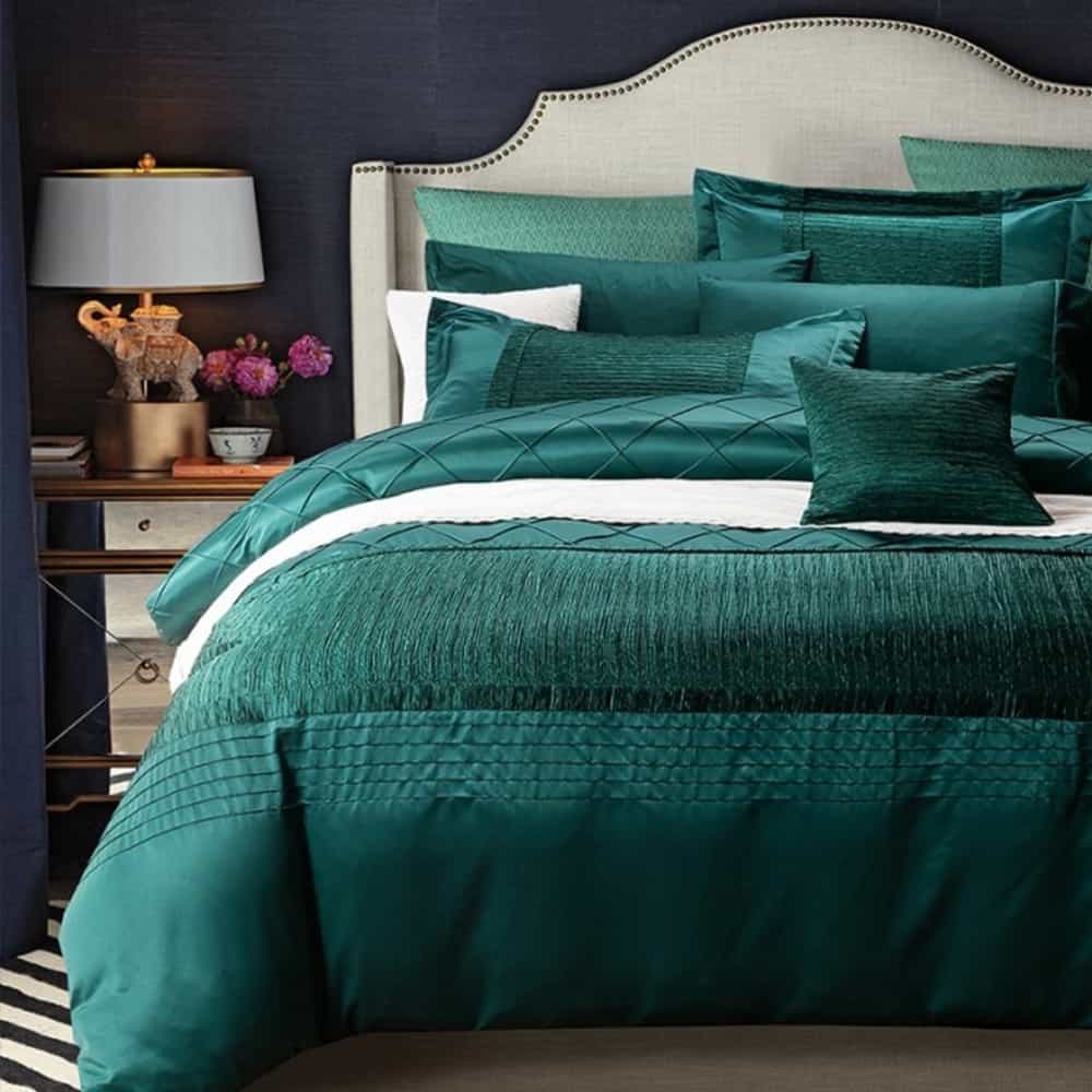 Embellish Pleated Bridal Quilt Set Green - 12 Pieces Set with Free Quilt Filling