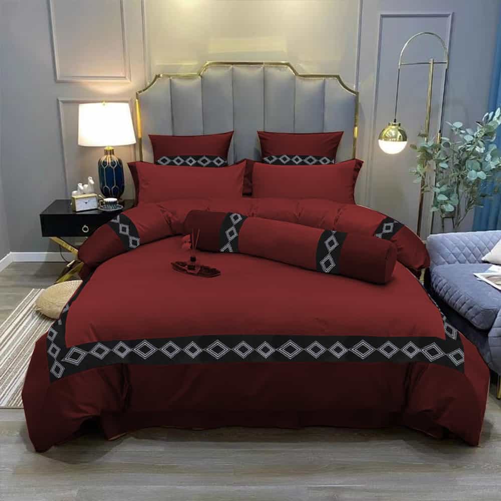 Embroidered Duvet Set - Maroon