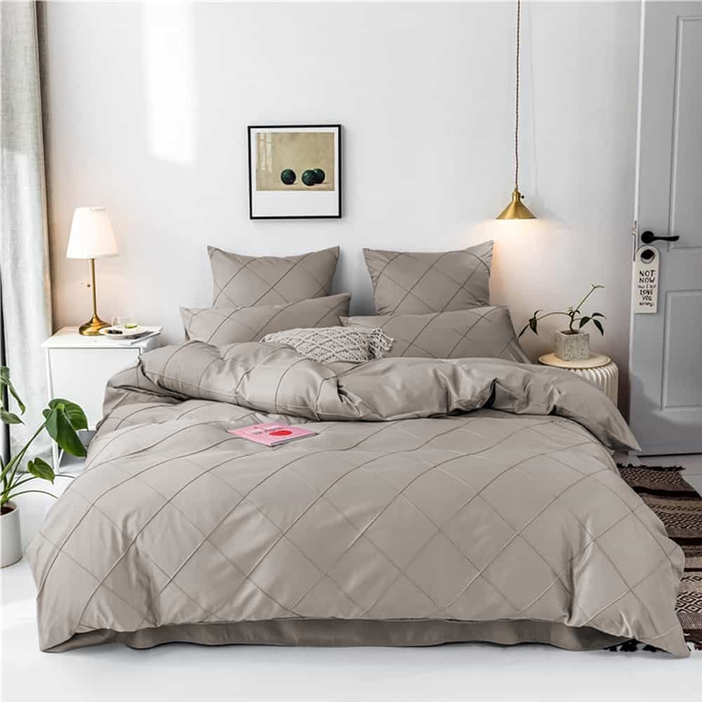 Cross Pleated Duvet Set - Beige