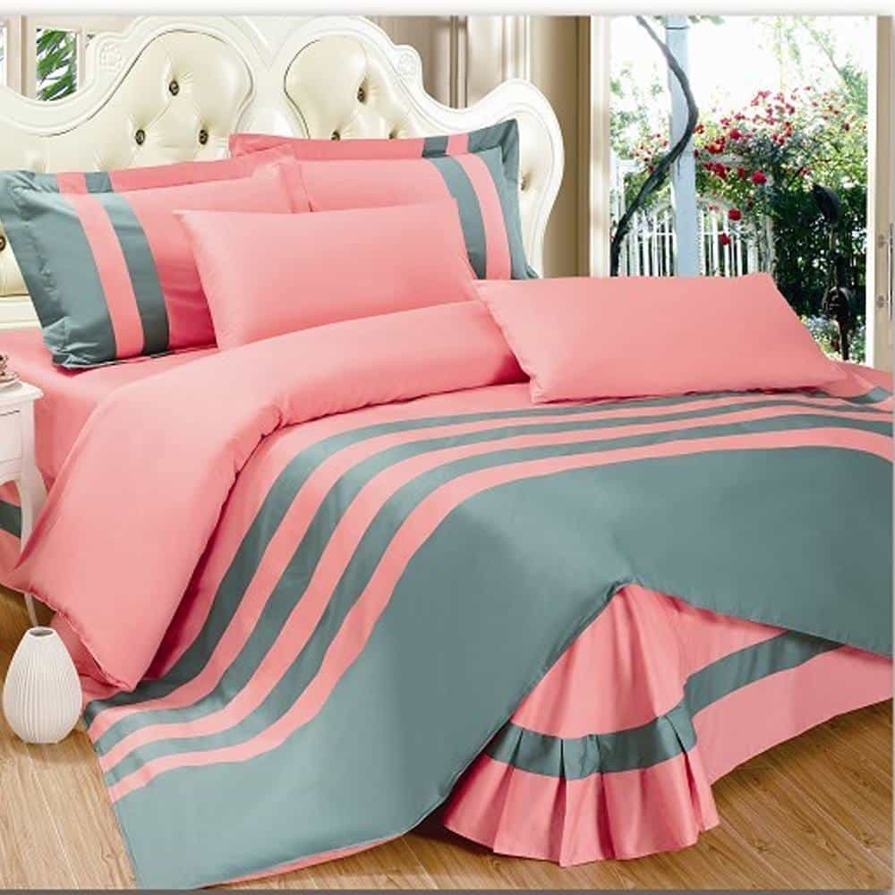 Premium Stripe Duvet Set – Pink & Grey