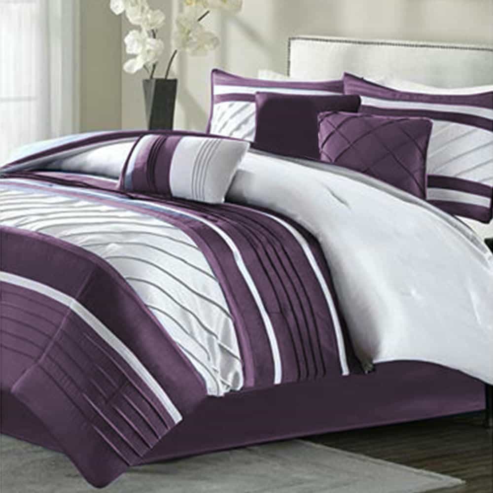 Embellish Pleated Duvet Set - Purple & White
