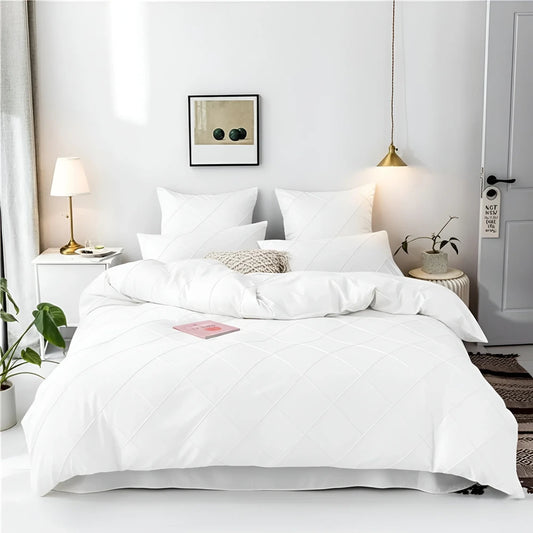 Cross Pleated Duvet Set - white