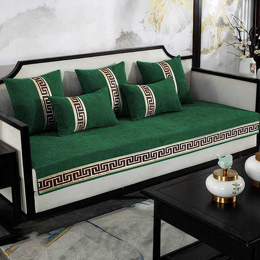 Luxury Velvet Sofa Cover With Cushion Covers - Green