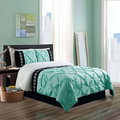 Embroidered Pintuck Duvet Set - Sea Green