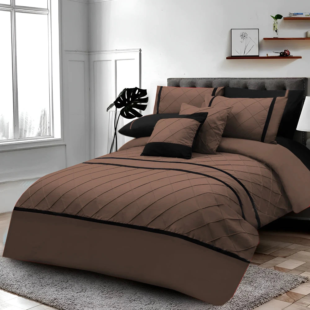 Cross Pleated Duvet Set - Black & Chocolate
