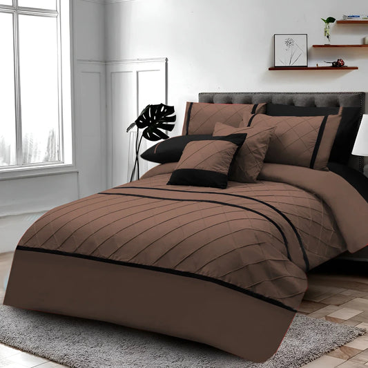 Cross Pleated Duvet Set - Black & Chocolate