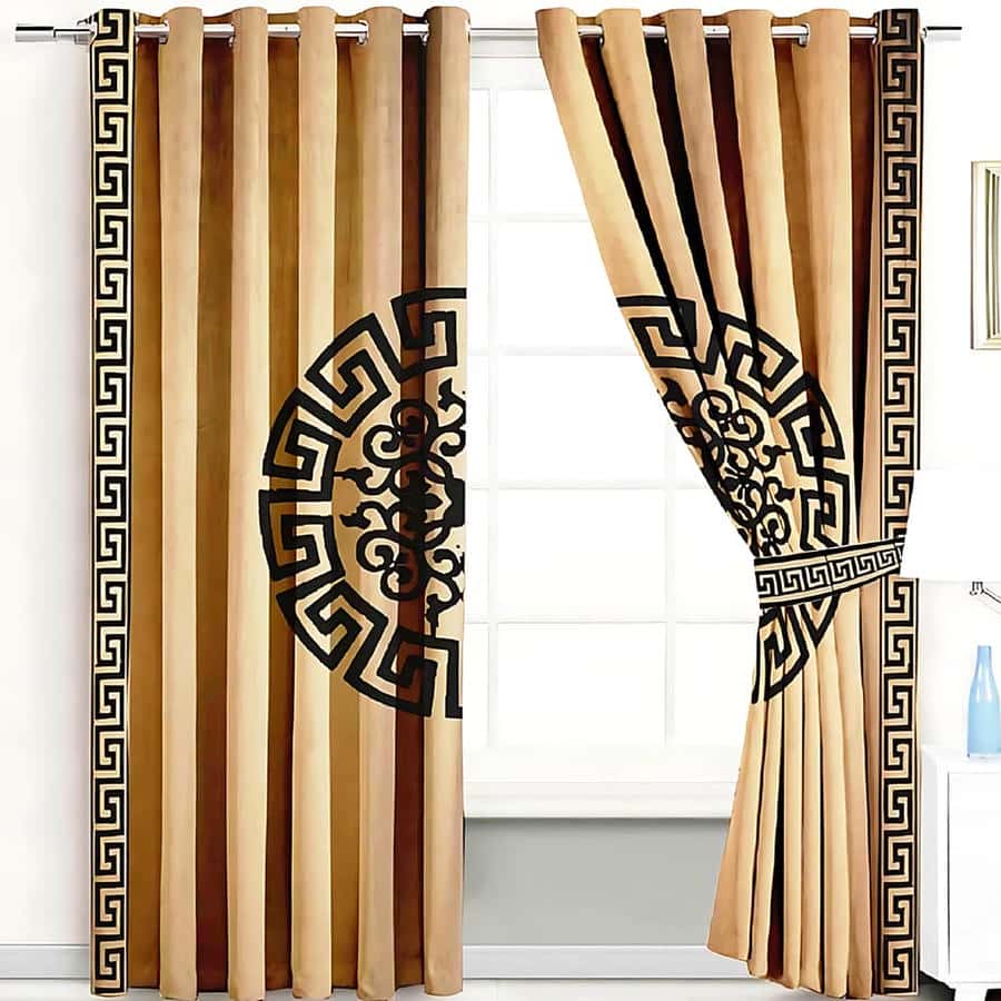 2 Pieces Premium splendid velvet curtain Panels & 2 Belts (Golden & Black)