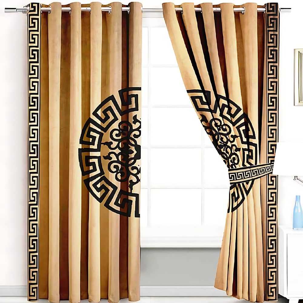 2 Pieces Premium splendid velvet curtain Panels & 2 Belts (Golden & Black)