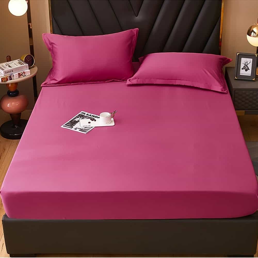 Rich Cotton Fitted Sheet with Pillow covers -Pink