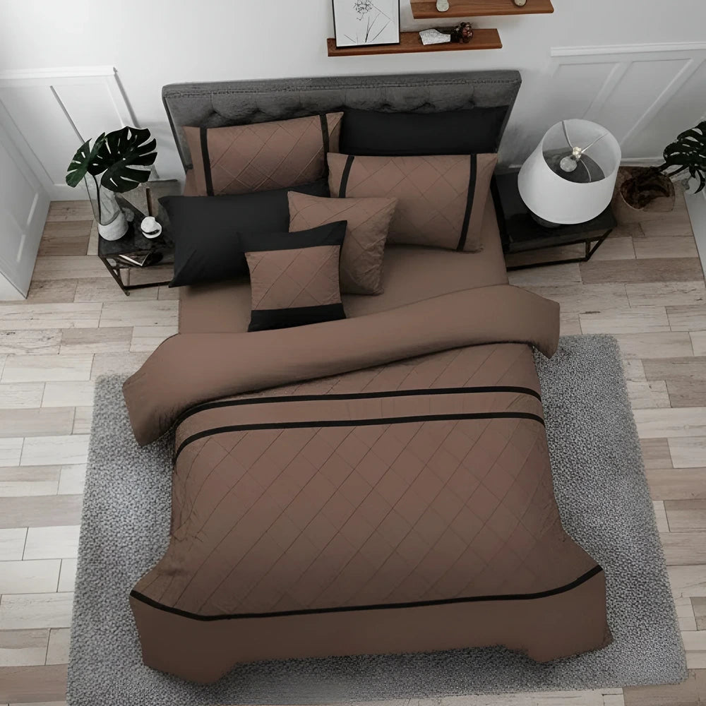Cross Pleated Duvet Set - Black & Chocolate