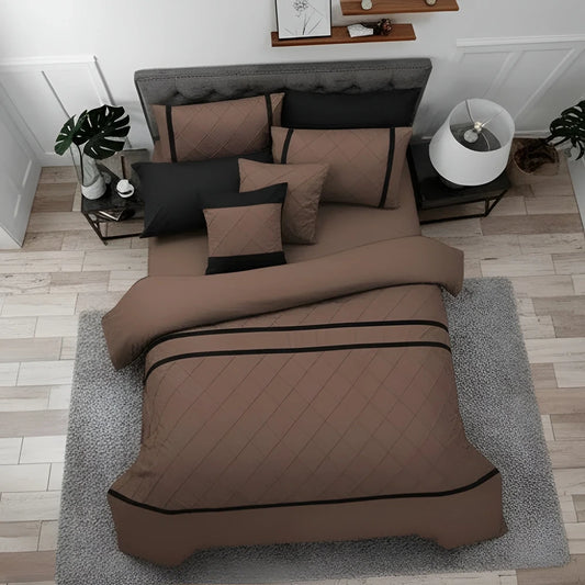 Cross Pleated Duvet Set - Black & Chocolate