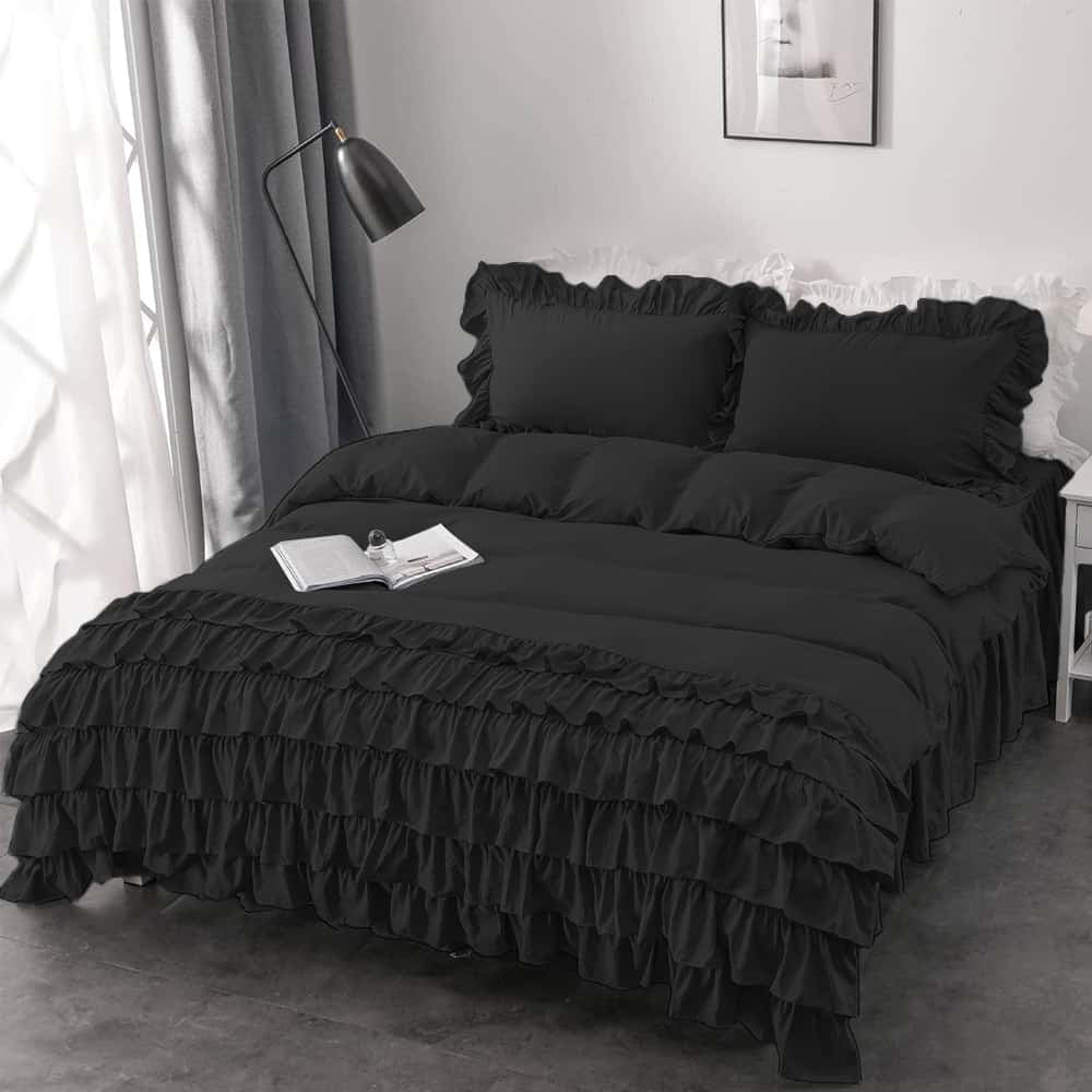 Luxury Ruffle Duvet Set 8 Pieces - Black