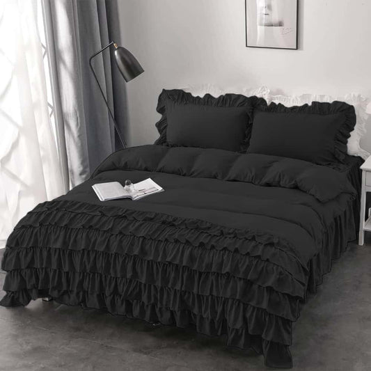 Luxury Ruffle Duvet Set 8 Pieces - Black