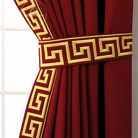 2 Pieces Premium Splendid Velvet Curtain Panels & 2 Belts - Maroon