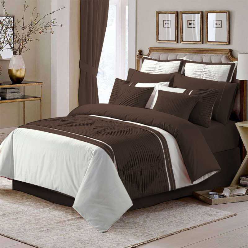 Embellish Pleated Duvet Set - Chocolate & White