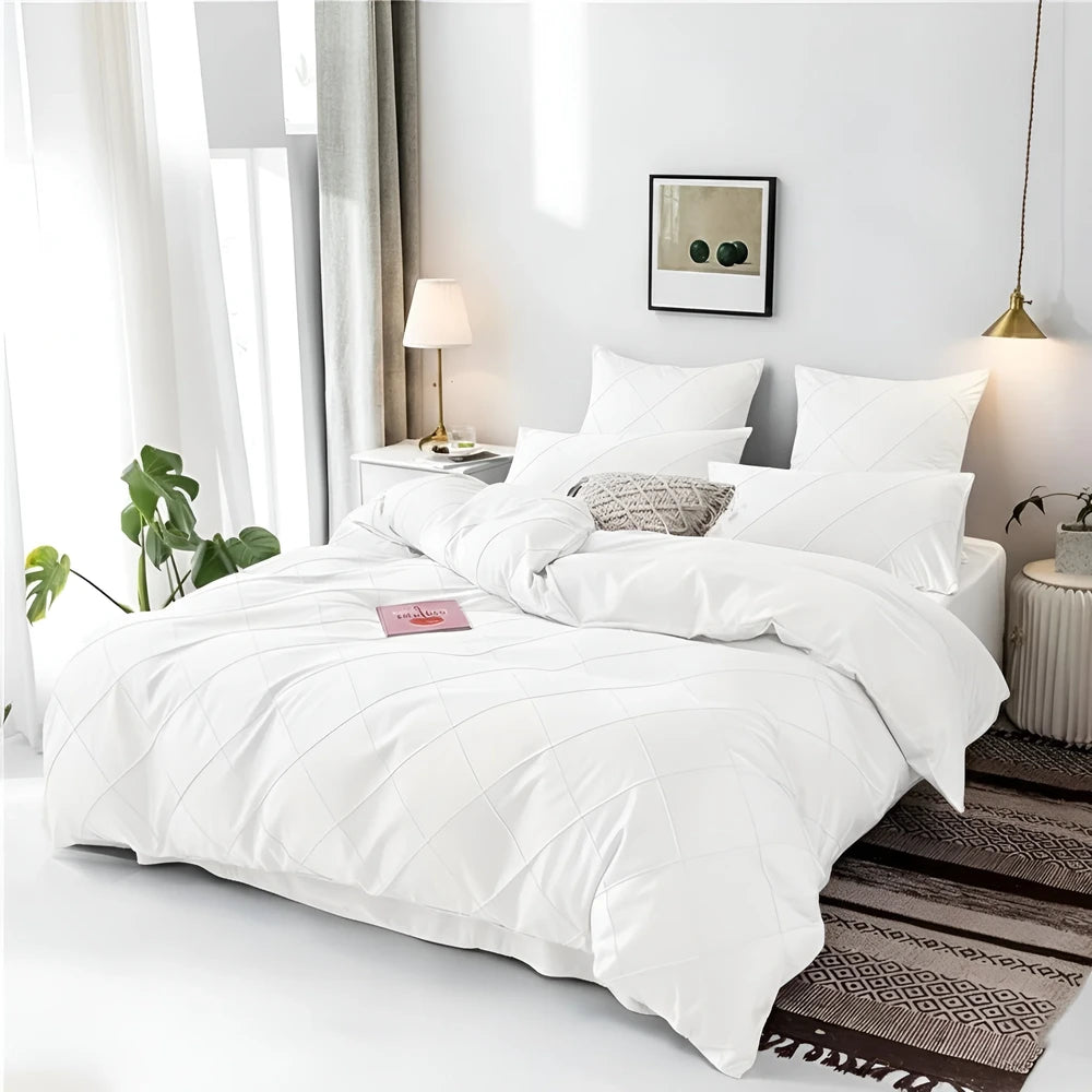 Cross Pleated Duvet Set - white