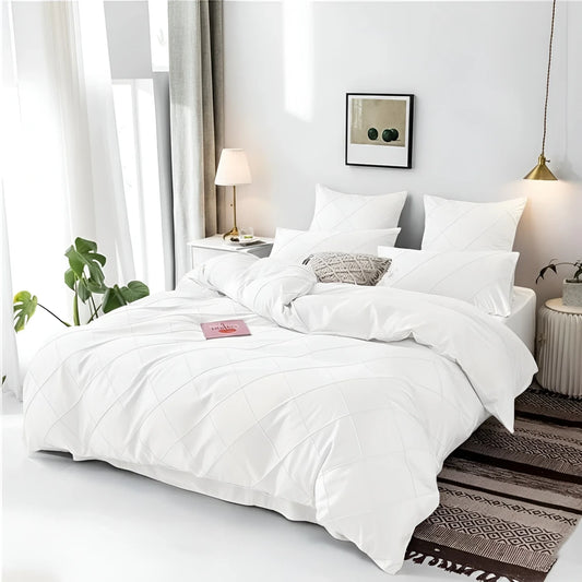 Cross Pleated Duvet Set - white
