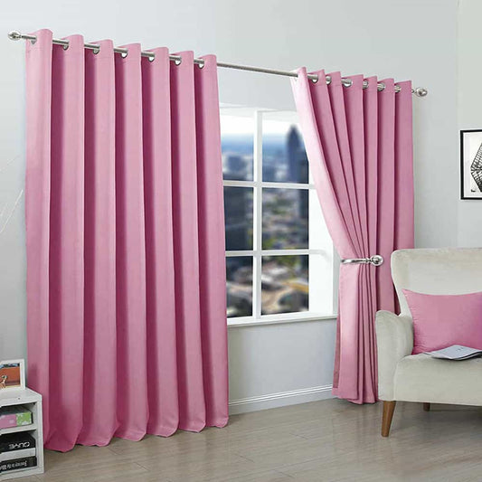 2 Pieces Plain Dyed Back Lining Eyelet Curtains - Pink