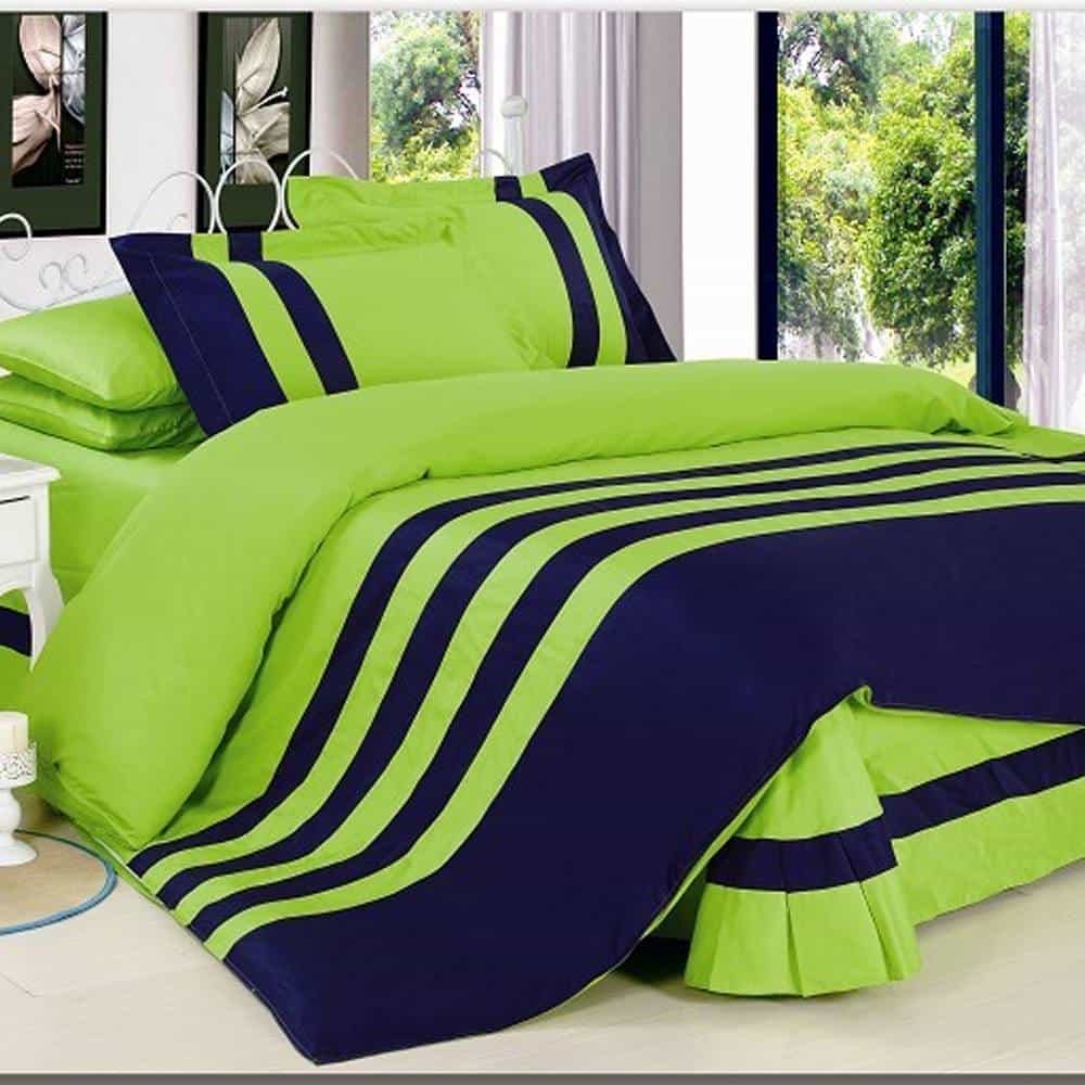 Premium Stripe Duvet Set – Navy Blue & Parrot Green