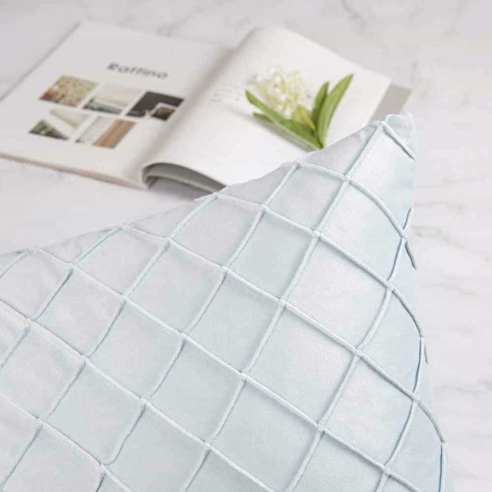 Pack of 2 Velvet Decorative Pleated Square Cushion - Sky Blue