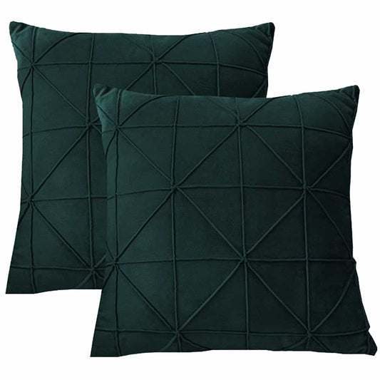 Pack of 2 Velvet Decorative Cross Pleated Square Cushion - Teal