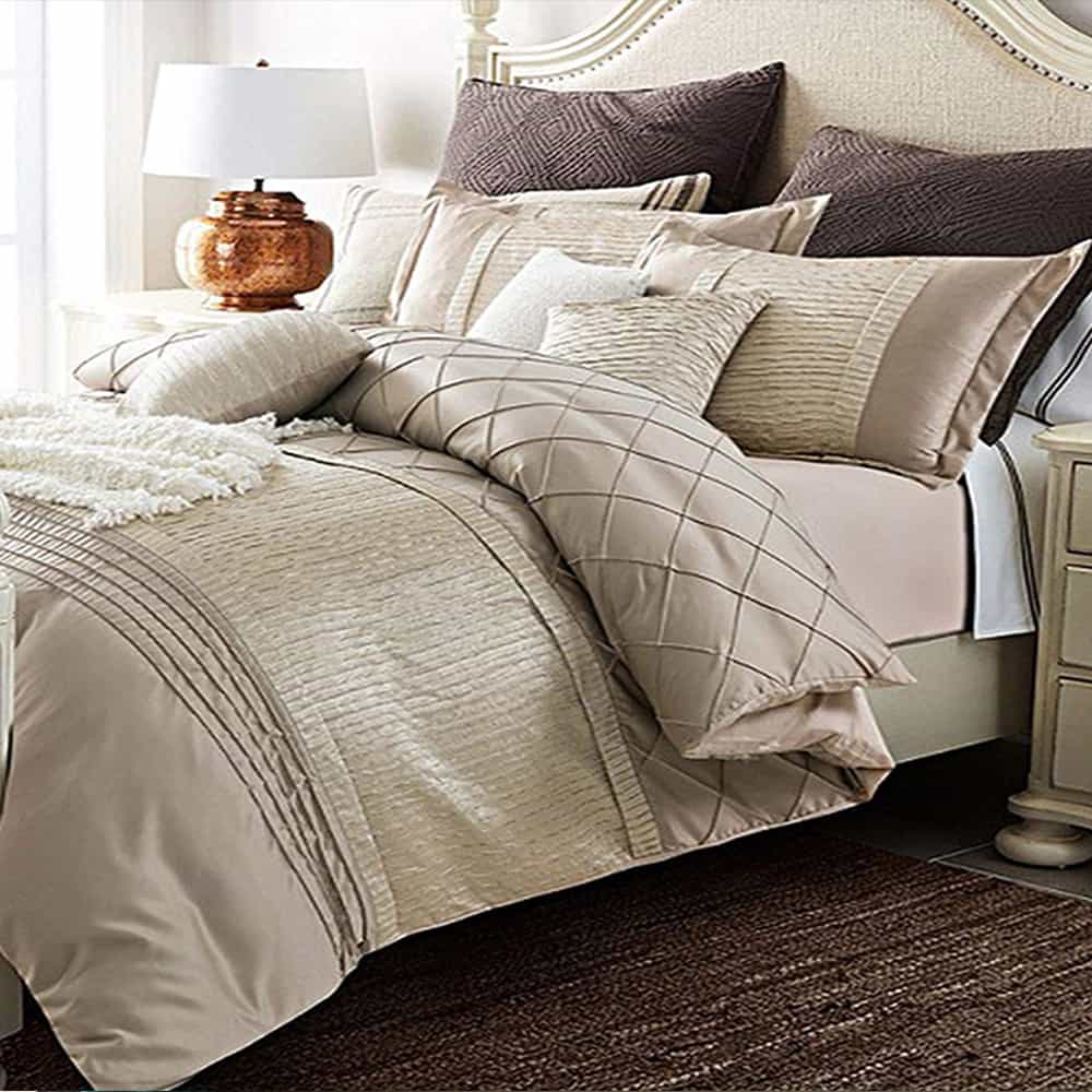 Embellish Pleated Bridal Quilt Set Beige- 12 Pieces Set with Free Quilt Filling