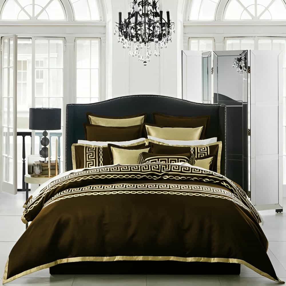 Premium Silk Duvet Set - Chocolate & Golden