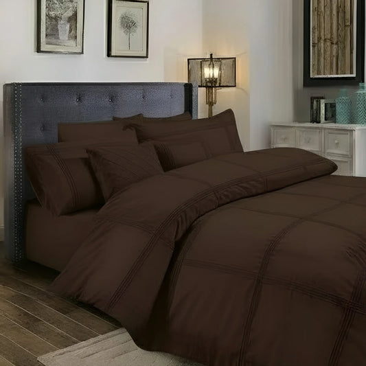 Box Pleated Duvet Set - Brown