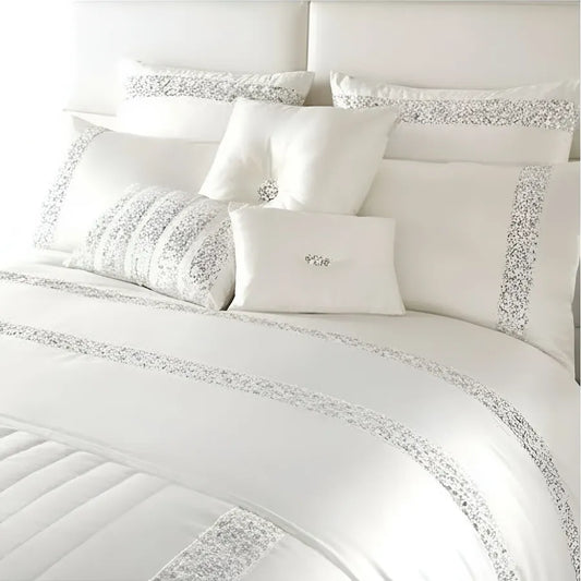 Elegant Look White Bridal Quilt Set - 12 Pieces Set with Free Quilt Filling