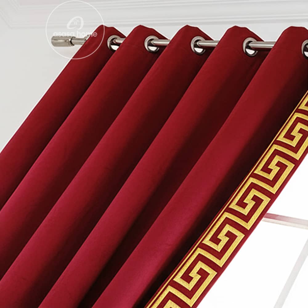 2 Pieces Premium Splendid Velvet Curtain Panels & 2 Belts - Maroon