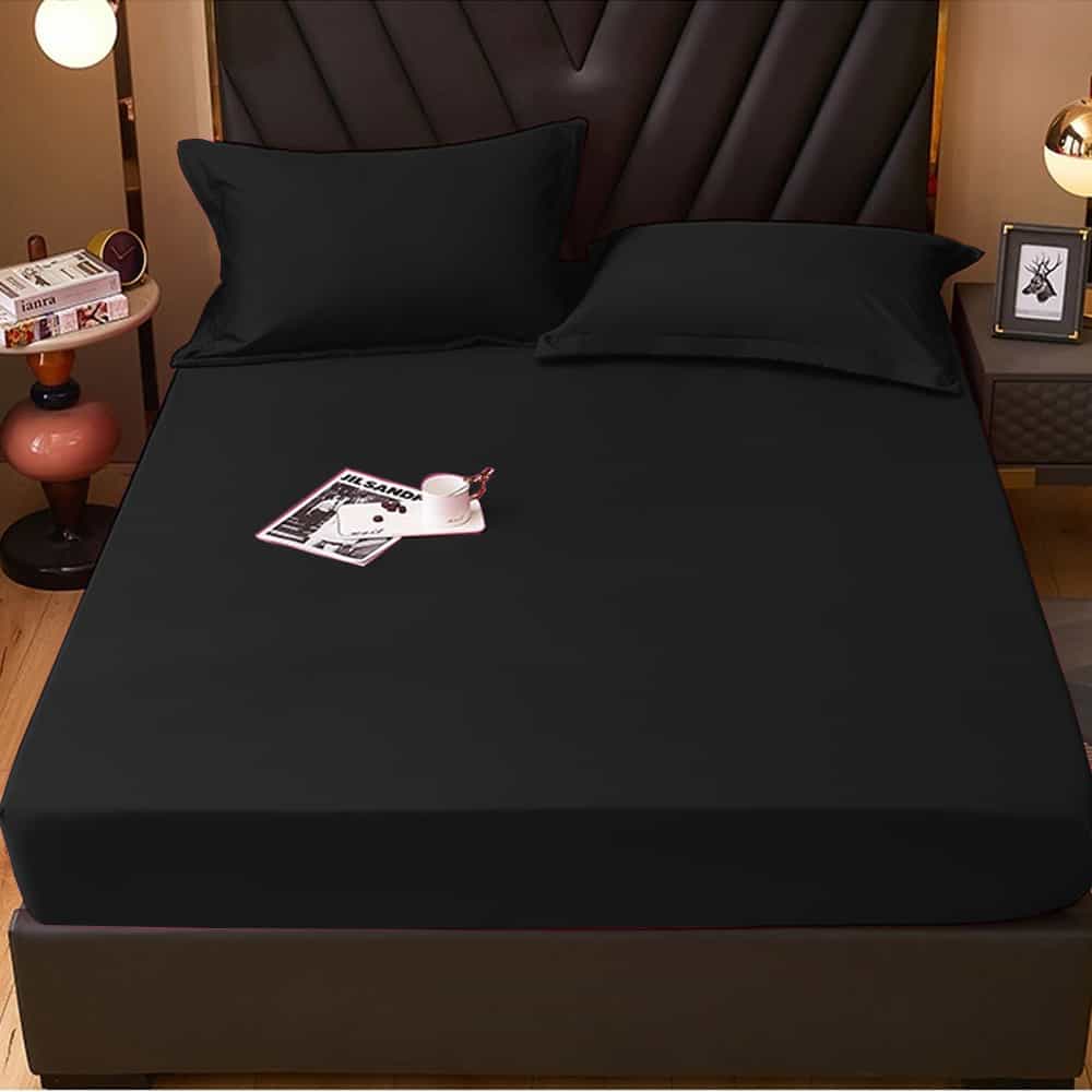 Rich Cotton Fitted Sheet with Pillow covers - Black