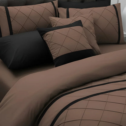 Cross Pleated Duvet Set - Black & Chocolate