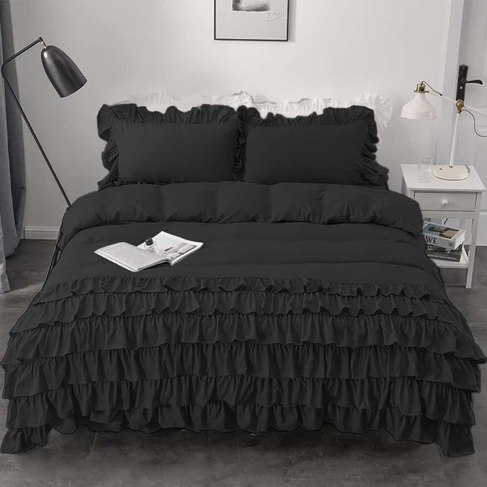 Luxury Ruffle Duvet Set 8 Pieces - Black