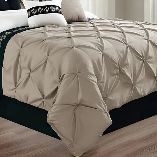 Embroidered Pintuck Duvet Set - Beige