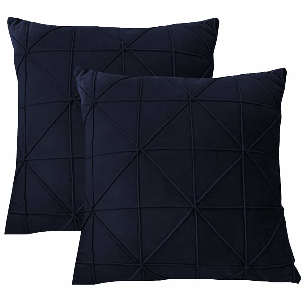 Pack of 2 Velvet Decorative Cross Pleated Square Cushion - Navy Blue