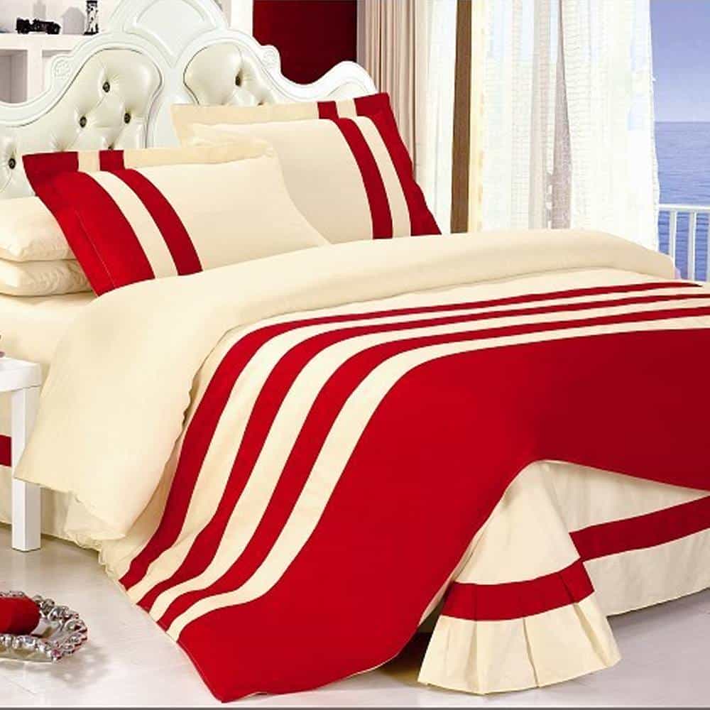 Premium Stripe Duvet Set – Cream & Red