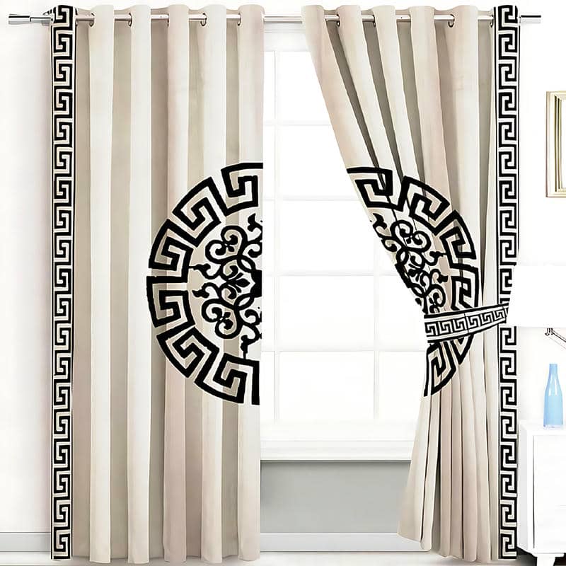 2 Pieces Premium splendid velvet curtain Panels & 2 Belts (Off White & Black)