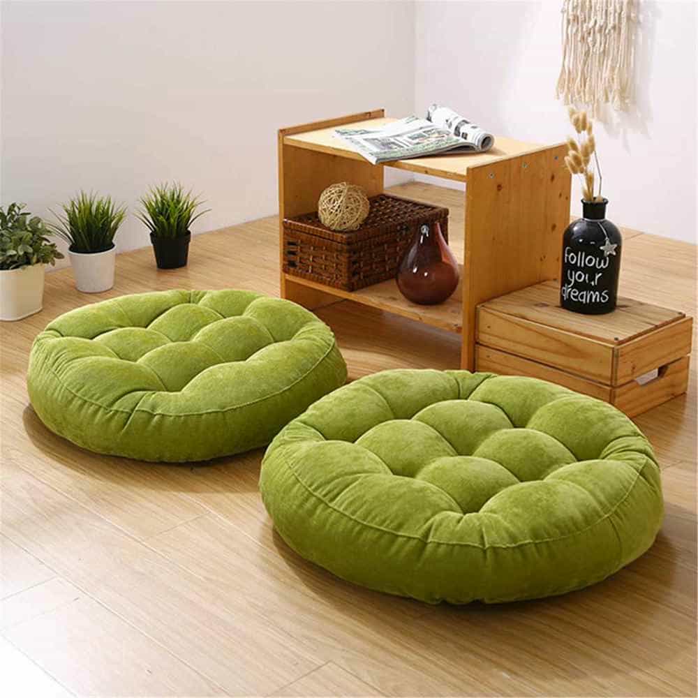 Pack of 2 Round Floor Cushions - Parrot Green