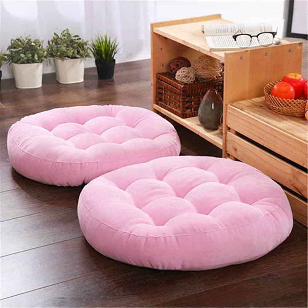 Pack of 2 Round Floor Cushions - Pink