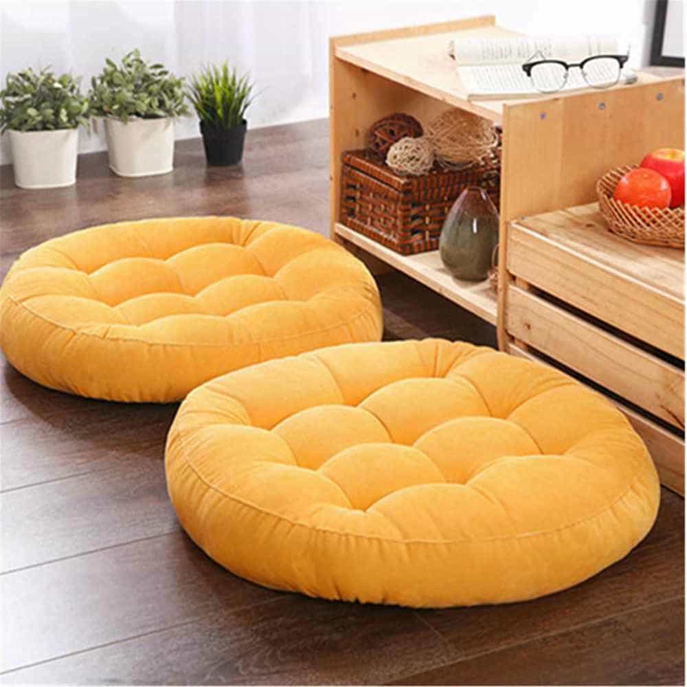Pack of 2 Round Floor Cushions - Yellow