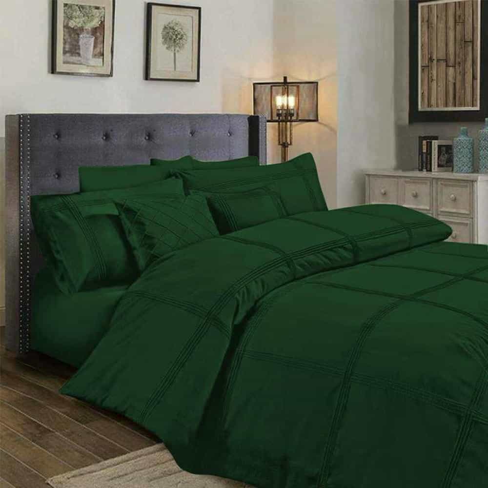 Box Pleated Duvet Set - Green